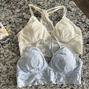 Aeri-Bundle Elegant Lace Bralette Set - Cream and Light Blue Both Size M
